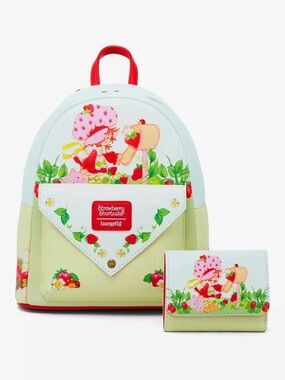Loungefly Strawberry Shortcake Mint Green & Red Mini Backpack and Wallet Set